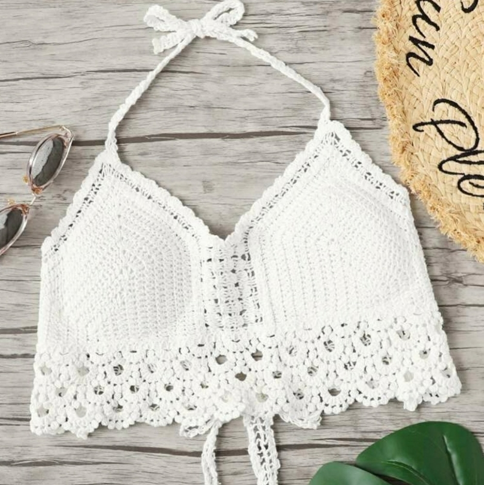 Crochet Halter Top - White (One Size)